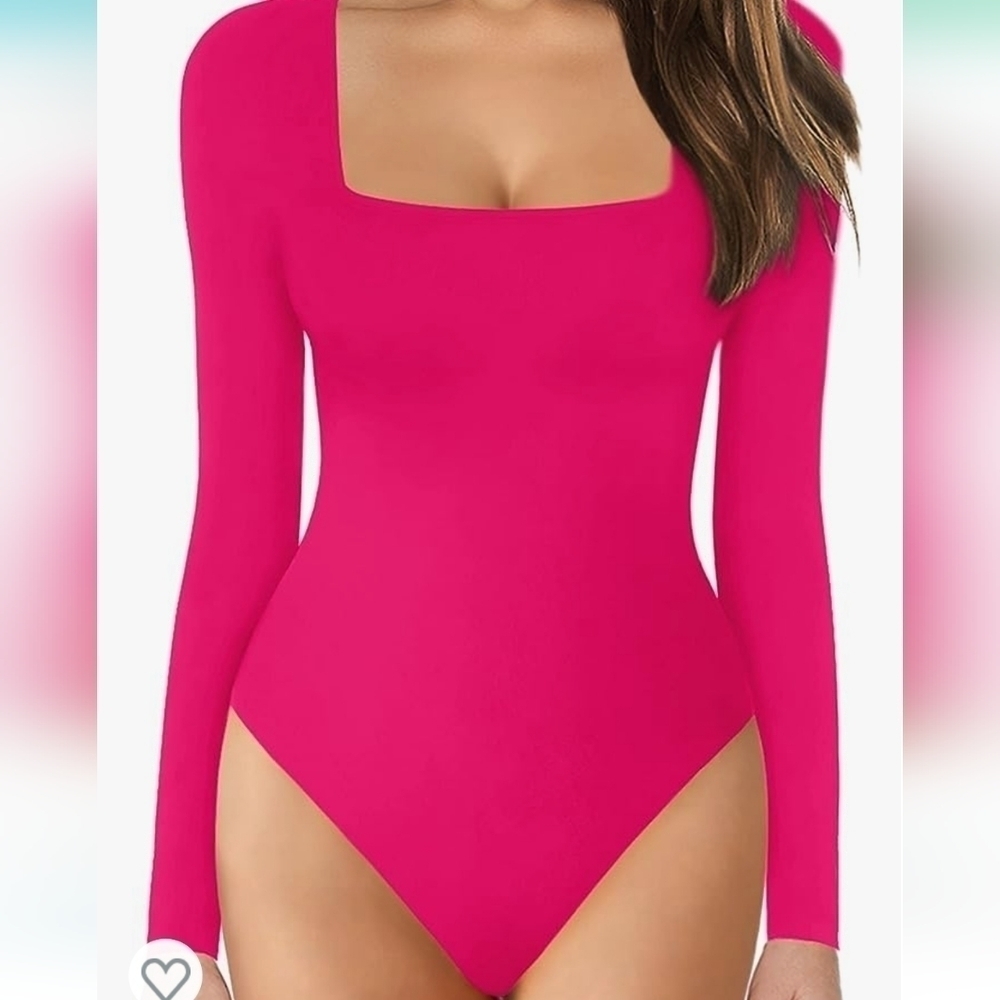 MANGOPOP Women's Square Neck Long Sleeve Tops Bodysuit Jumpsuit NWT Size M